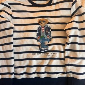 Ralph Lauren Navy and Cream Striped Sweater with Bear